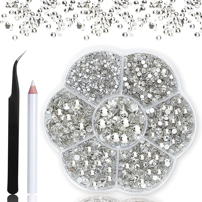 Crystal Flatback Rhinestones 3150Pcs, Nail Gems, Nail Art Decoration Glass Crystal Diamonds Craft, Gems Stones for clothes shoes bags DIY, Picking Pen/Tweezers kit(7 Sizes-crystal) HINABTRU