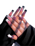 HAND-PAINTED White Press Ons Neon Small Press on Nails Long French Press on Nails Coffin Medium Short Nail art Fake Nail Art Kit with 7g Glue on Nails Handmade Almond Square Nails (TJ59, X-Small)