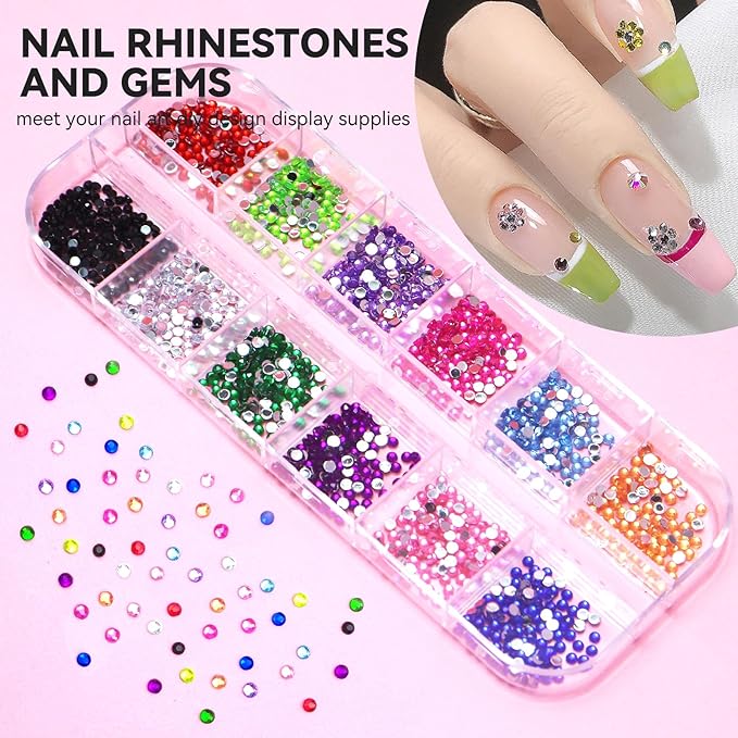 Nail Charms Kit with 30 Sheets Flower Nail Stickers,Colorful Heart Flower Bow 3d Nail Rhinestones And Gems,Nail Pearls Jewels,Tweezer and Wax Pen,Nail Art Tools for DIY Nail Design