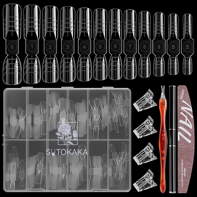 120Pcs 2-in-1 Polygel Nail Forms Kit 12 Sizes Poly Gel Extension Nail Molds Reusable Builder Gel Dual Forms with Manicure Tools for DIY Home Salon
