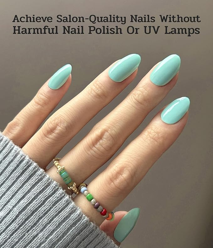 Nail Polish Strips (No UV Lamp Needed) - 22 Pcs Salon Quality Gel Nail Stickers - Long Lasting Wraps (Mint Smoothie Green)