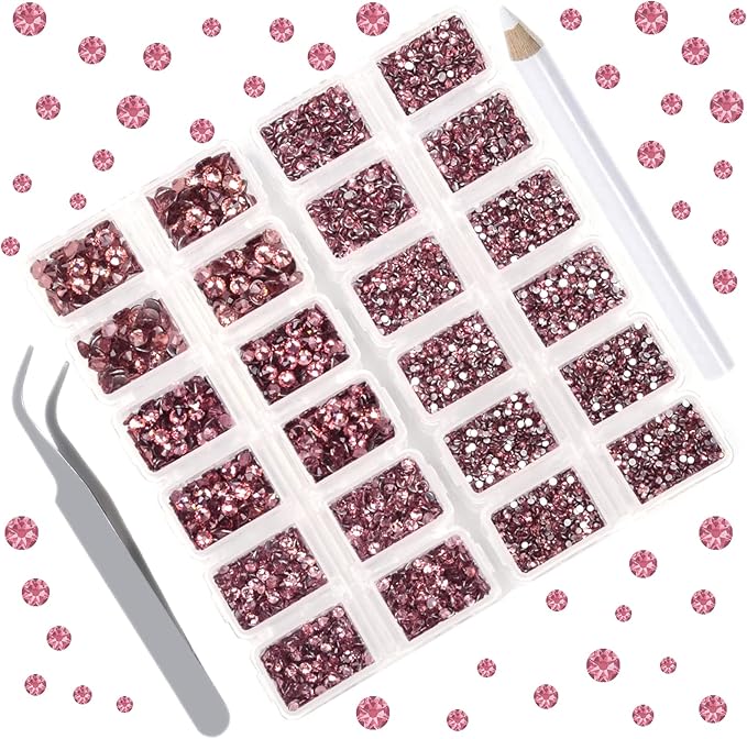 10000 Pieces Rhinestones 6 Sizes Round Crystal Glass Flat Back Rhinestones with 1Tweezers and 1Picking Pen for Nail Art Crafts Clothes Bags DIY (Light Amethyst)