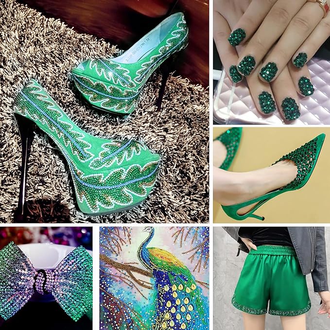 Flatback Rhinestones Bulk, 14400PCS Malachite Green Rhinestones for Clothes DIY Decoration Crafts, Malachite Green, SS10, 2.7-2.9mm