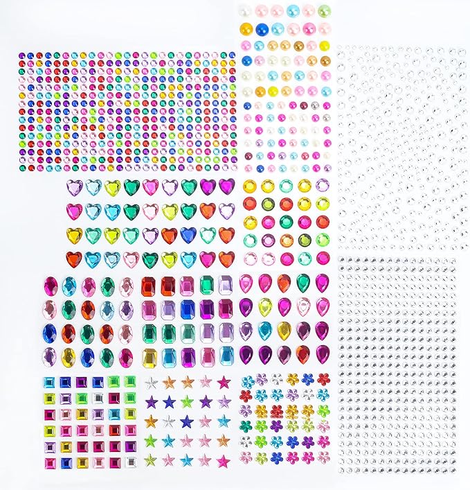 Gem 1392Pcs Self-Adhesive Rhinestone DIY Craft Glitter Stickers, 12 Shapes Suitable for Crafts, Body, Nails, Makeup, Festivals