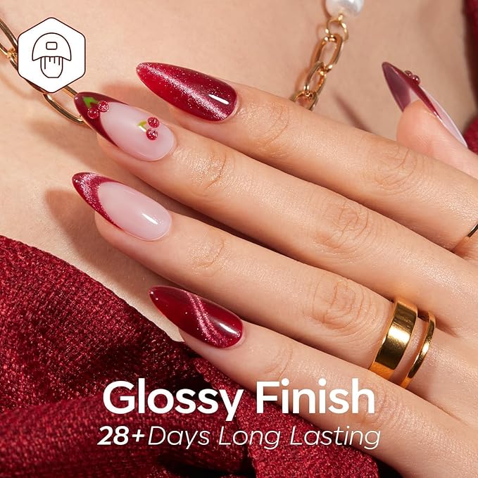 modelones Red Gel Nail Polish Set 6 Colors Burgundy Cherry Dark Red Cat Eye Glitter Color Changing 2026 Spring Hema&TPO Free Gel Polish Kit with Magnet Soak Off Nail Art DIY Gifts