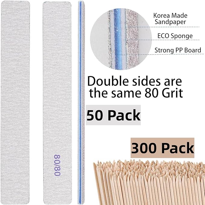 350pcs 80/80 Grit Nail Files Set, Manicures Pedicures Nails Emery Boards File Professional Nail Art Tools for Home,Salon,Clients,Strong, 2 Sided