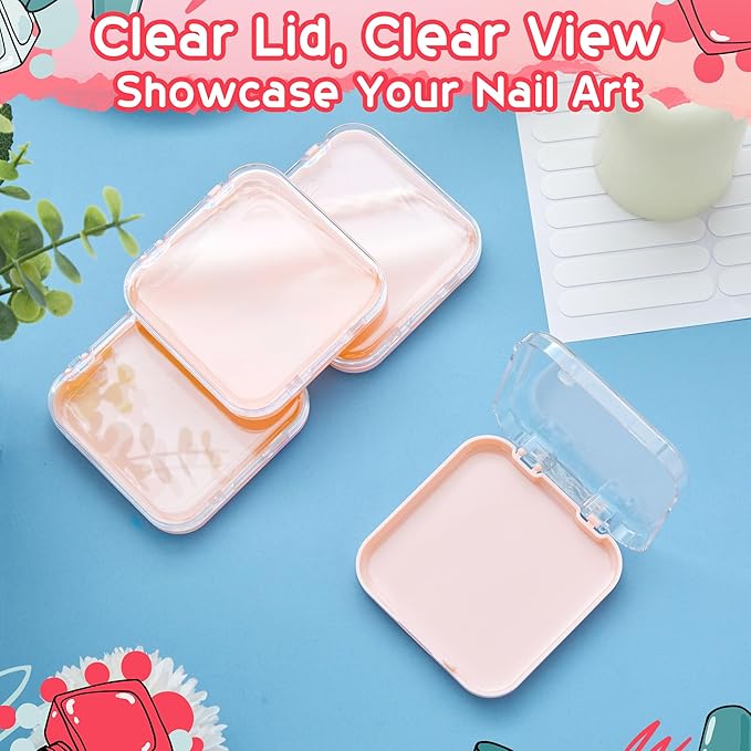 48 Pcs Press on Nail Boxes with 180 Pcs Adhesive Double Sided Tape Acrylic Press on Nail Packaging Cases Pink Transparent Storage Case Organizer for Display Art Salon Supplies