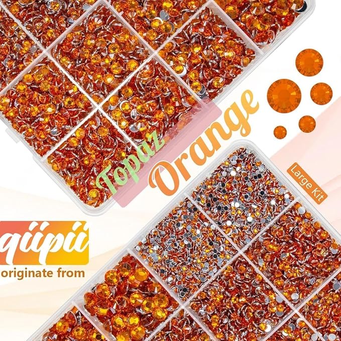 Orange Red Crystal Resin Rhinestones w B7000 Glue for Bedazzling Crafting 2mm-6mm Flatback Stones Diamonds Crystals Gems Bedazzler Kit for Nails Face Eyes Makeup Tumblers Bottles DIY Crafts