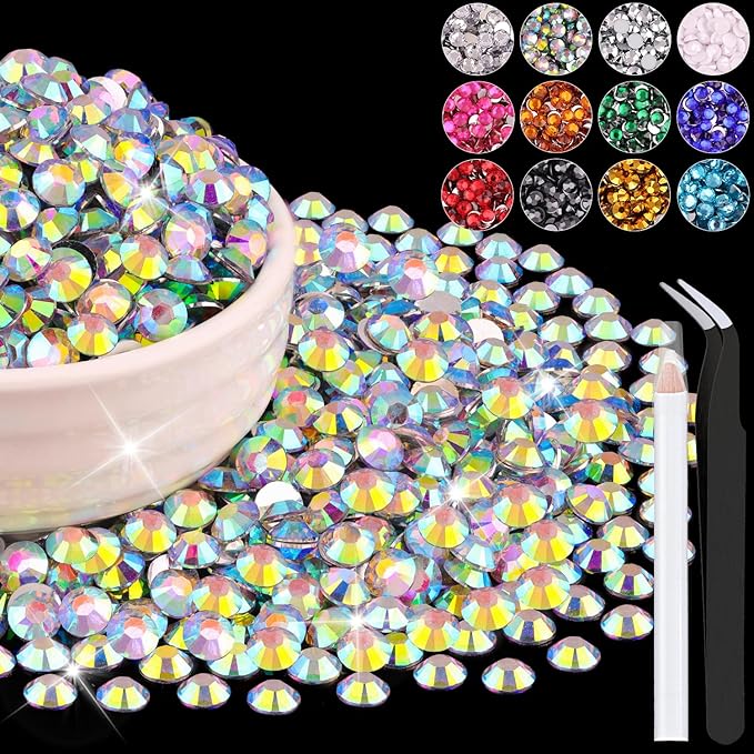 4000PCS 5mm Resin Rhinestones Bulk for Crafting (AB), Flatback Bedazzling Crystals for Crafts DIY Nail Decoration, Gems Charms for Tumbler Shoes Clothing Fabric with Pickup Pen and Tweezers