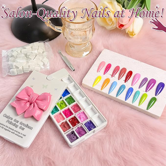 18 Colors Patting Gel Polish & Tools Kit - Pat Pat Gel Polish Palette for Ombre Nails，UV/LED Cured Gradient Blooming Manicure Kit DIY with Nail Sponges & Tools