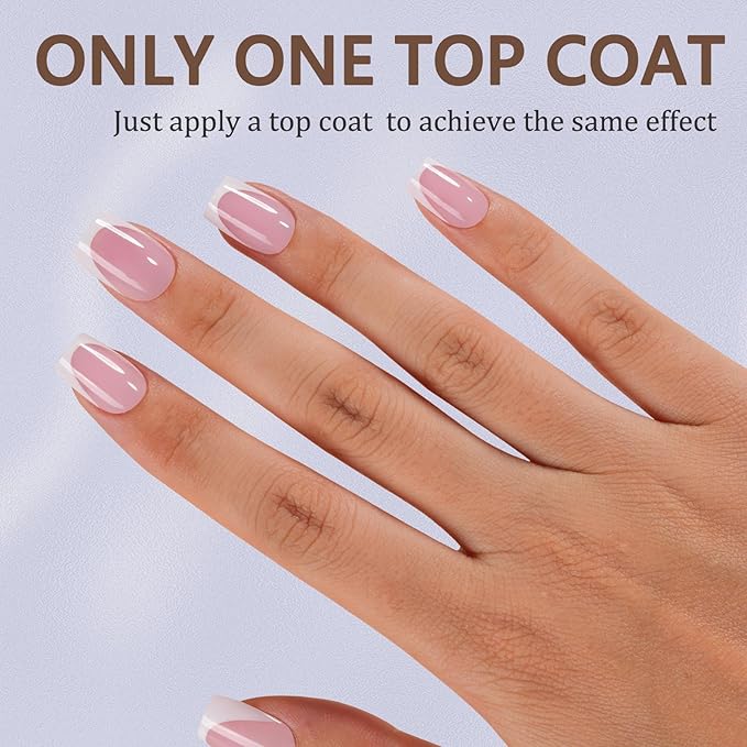 Misssix French Tip Press on Nails, 150Pcs French Tip Gel Nail Tips Short Square Pink, No Need to File Tips Pre-lasting, Fake Nails for Nail Art DIY 15 Sizes