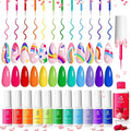 Beetles Rainbow Gel Liner Nail Art Set 12 Colors Neon Gel Nail Polish Pink Orange Blue Yellow French Tip Nails Built Thin Nails Art Brush in Bottle Soak Off Uv Lamp Manicure Salon Gifts for Women