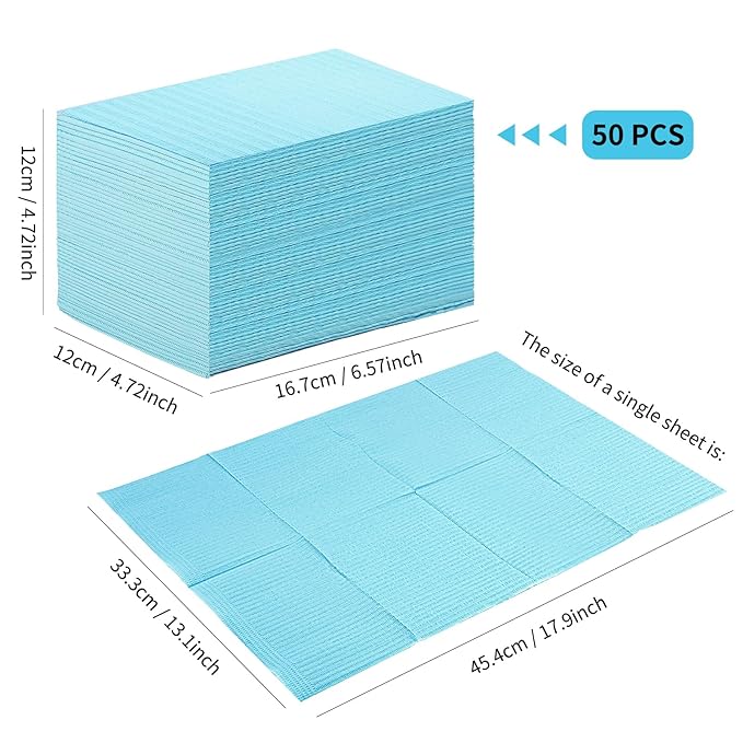 50pcs Disposable Nail Mats Foldable Nail Paper Towels for Table Acrylic Nail Practice Sheet, 3 Ply Waterproof Clean Nail Table Practice Mat for Salon Manicure Tattoo,Nail Art Accessories13"x18"(Blue)