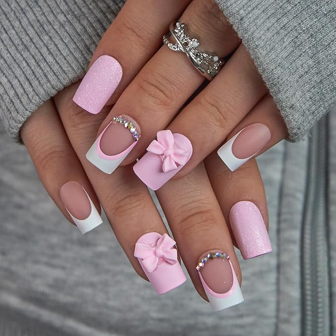 CurvLife Press On Nails – 30Pcs Soft Gel Fake Nails, Reusable Glue On Nail Kit with Adhesive Tabs, Natural Fit & Salon-Quality for Women & Girls (Pink Fairy)