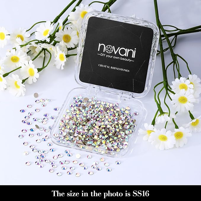 Novani 720pcs Crystal AB Rhinestones Flat Back Round Rhinestone Style 2088 Sparkly Crystal Gemstones for Nail Art and Crafting,S16(3.8-4.0mm