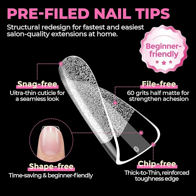 UNA GELLA Short Square Nail Tips 504PCS Pre Etched Extra Short Soft Gel Fake Nails Tips for Women DIY Squoval Press On Nails Extension French Style Salon Full Cover Acrylic Tips 12 Sizes