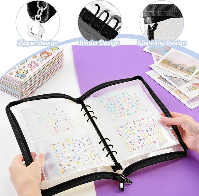 Nail Sticker Book Nail Art Organizer Display 40 Slots Sticker Storage Organizer Binder Empty Stickers Holder DIY Design Tools (black)