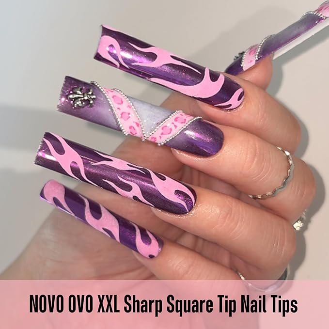 NOVO OVO XXL Square Nail Tips Matte - 240Pcs Pre-Etched Soft Gel Press on Nails, No File Needed Full Cover False Nails for Acrylic, Thickened 2XL PMMA Extension Kit (15 Sizes, Frosted Clear)