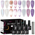 MEET ACROSS 8pcs Gel Nail Polish Set, UV LED Lamp, Nail Art Kit (7ml Cat Eye Glitter Gel Polish)