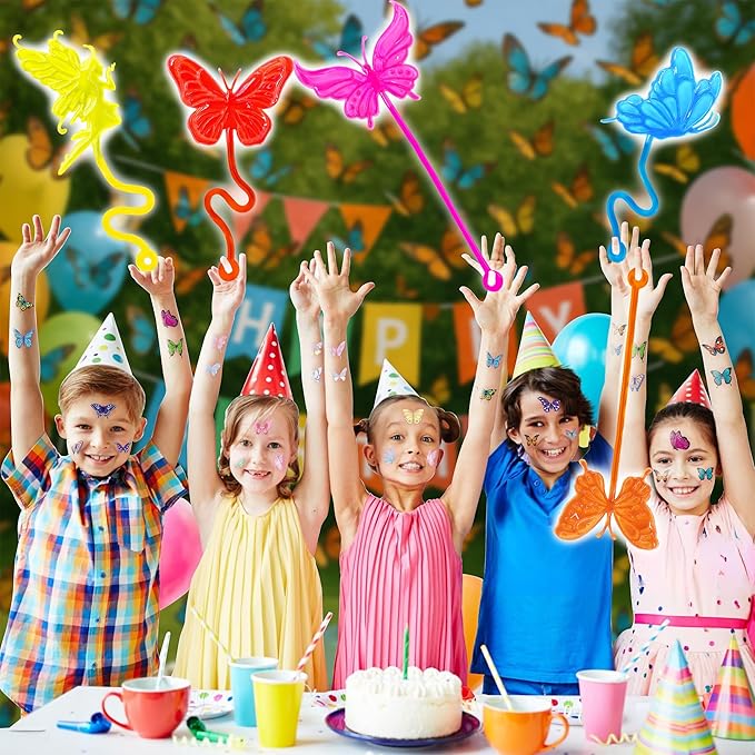 48PCS Butterfly Party Favors - 24PCS Temporary Tattoos & 24PCS Stick Hands Party - Perfect Birthday Party Supplies, Goodie Bag Stuffers, Treasure Box Toys, Classroom Prizes, and Student Gifts