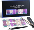 Nail Polish Strips, 32PCS Salon Quality Wraps, Long Lasting Gel Nail Stickers for Women Easy Apply& Remove (Dark Purple&Glitter)