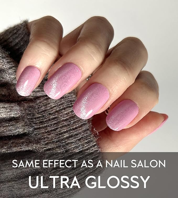 Semi Cured Gel Nail Strips - UV Light Gel Nail Stickers - 20 Long Lasting Salon Quality Wraps (Cherished Light Pink)