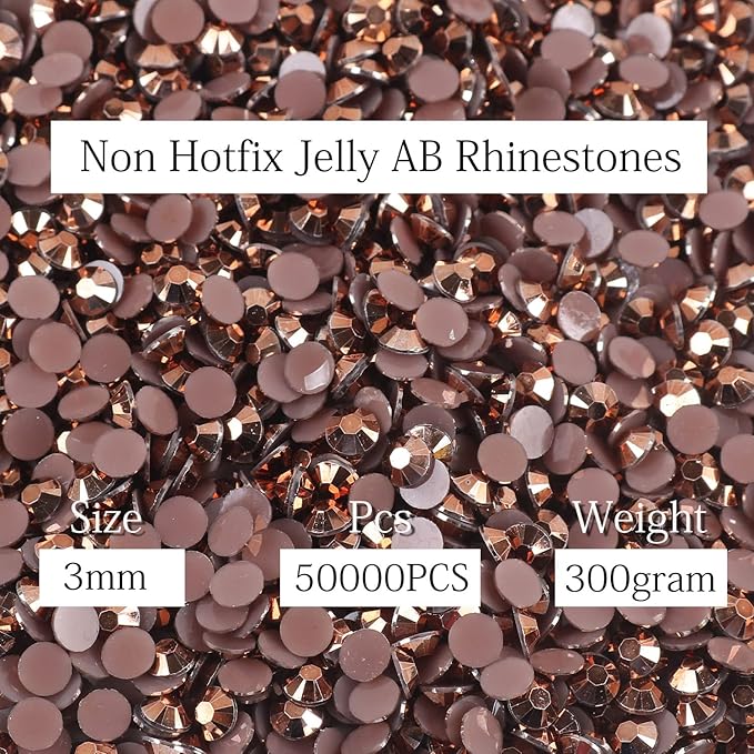 Big Pack 3mm 50000PCS Resin Rhinestone Flatback Round AB Jelly Color Rhinestones for Nail Art, Bottles, Makeup Clothes Shoes Cup DIY Crafts Supplies