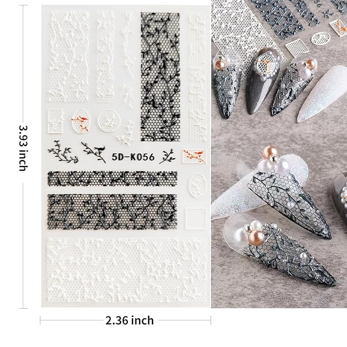 Nail Stickers, 4 Sheets Lace Nail Art Decals, Self-Adhesive 5D Embossed Nail Designs for DIY Manicure