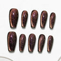 Sun&Beam Nails Handmade Press-on Medium Long Coffin Ballerina Black Pink Purple Magnet Solid Color Minimalist Design Fashion False Nail Tips 10 Pcs Set (#259 M)