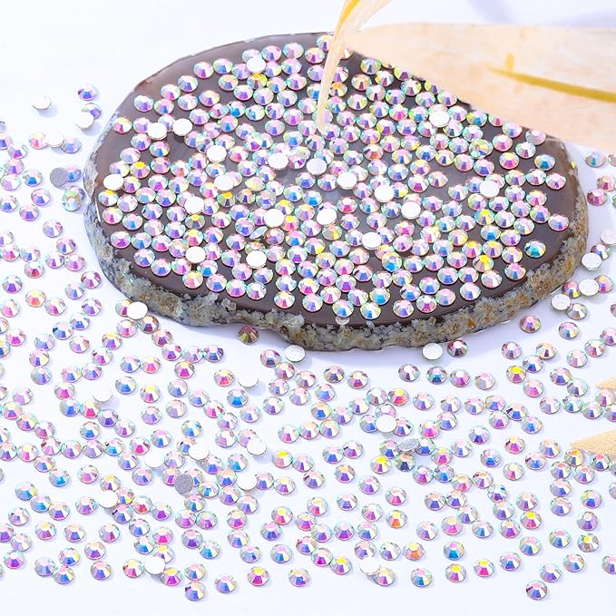 Crystal AB Flatback Rhinestones, Glass Rhinestones for Nail Art and Craft, Glue Fix, Loose Crystal Gemstones(Crystal AB, SS4, 2880pcs, 1.5-1.7mm)