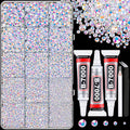 16000Pcs Resin Jelly Rhinestones for Crafting, White AB Non Hotfix Flatback Gems, Bedazzling Crystal with 3Pcs 10ml B7000 Jewelry Glue for DIY Crafts Clothing Tumblers Shoes Fabric Nail Art