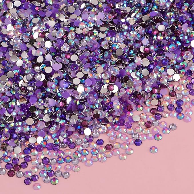 4500Pcs Flatback Rhinestones for Crafts, 3mm Purple Crystals Rhinestone, Resin Flatback Glitter Gems Nail Diamonds Rhinestones for Clothes Accessories DIY