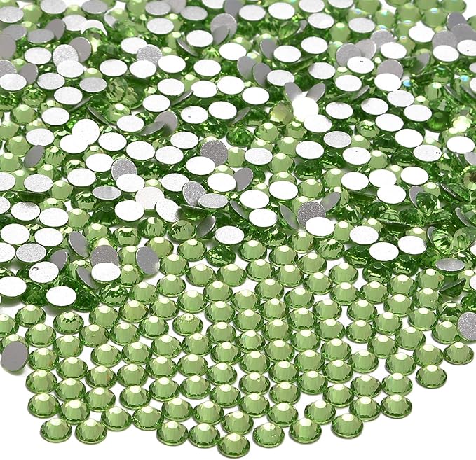 NCB 2000pcs Flatback Round Glass Nail Art Rhinestones Crystal for DIY Making Accessories Shoes, Clothes, Face Art, Bags, Manicure (Peridot, SS12 2000pcs)