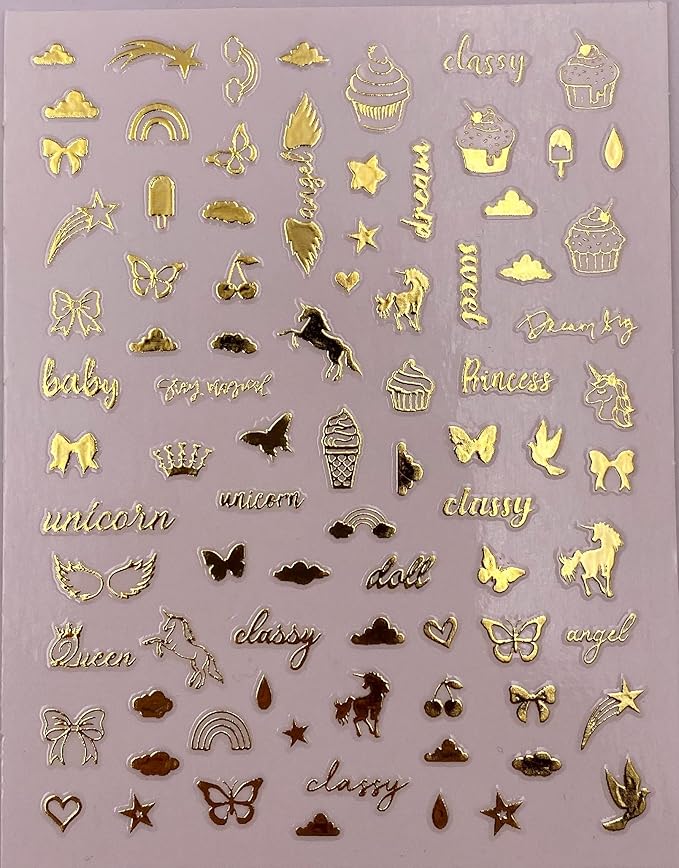 Impressed Authentic 5 Sheets Gold Luxury Nail Art Stickers 500+ Metallic Nail Decals for Fake Acrylic Nail Design Decor Charms for Women (Classy)