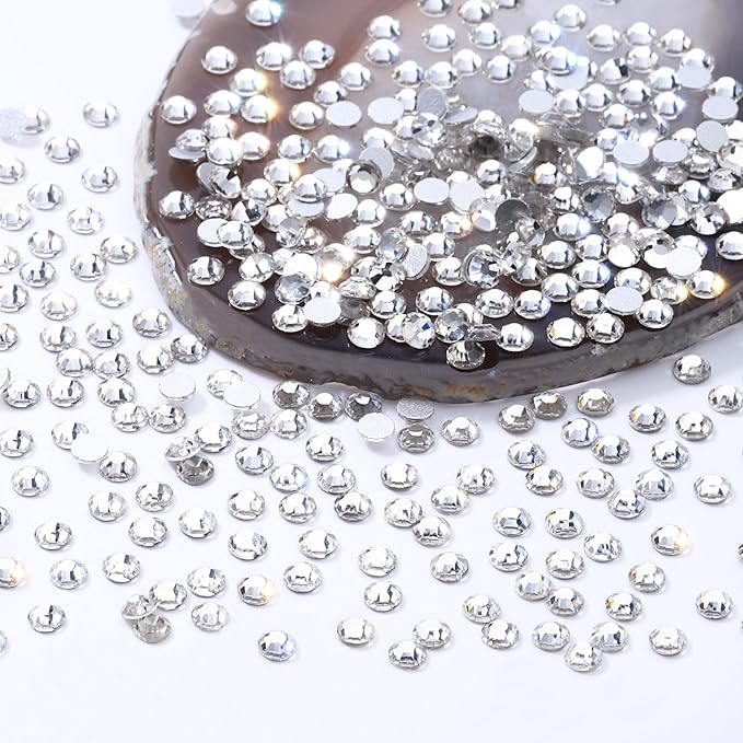 Crystal Clear Flatback Rhinestones, Glass Rhinestones for Nail Art and Craft, Glue Fix, Loose Crystal Gemstones(Crystal, SS10, 1440pcs, 2.7-2.8mm)
