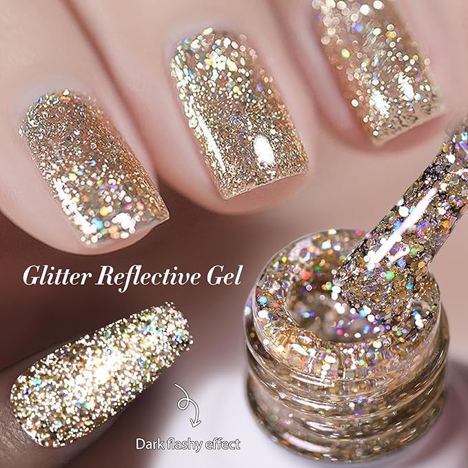 Born Pretty Glitter Gel Nail Polish, 6 Colors, Sparkle, Shiny, Disco Shine, UV Gel Nail Art Varnish, Manicure, DIY