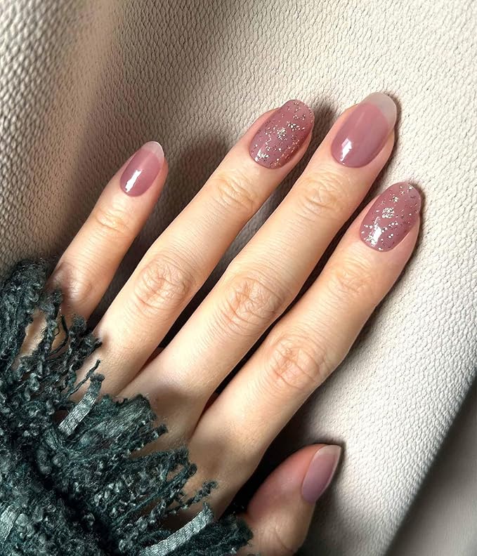 Nail Polish Strips (No UV Lamp Needed) - 22 Pcs Salon Quality Gel Nail Stickers - Long Lasting Wraps (Dancing Queen Eggplant Glitter)