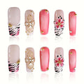 Press On Nails Medium Square Handmade Fake Nails Artistic Design 3D Thick Acrylic and Muti-Layer Gel False Nails Reusable Acrylic Fake Nails for Parties & Daily