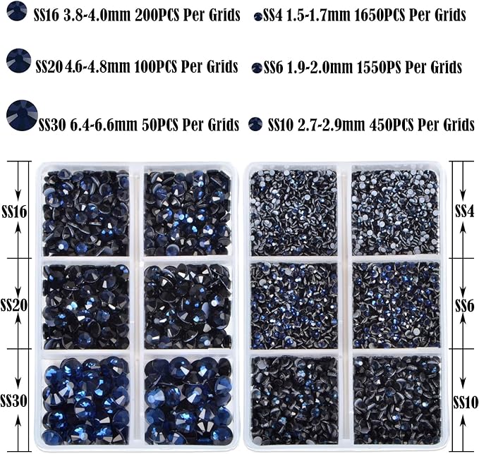 NCB Hotfix Iron on 8000pcs Crystal Rhinestones Round Gem for Crafts Decoration DIY Jewelry Making with a Tweezers and 2 Picking pens (Montana, 6Sizes SS4-SS30)