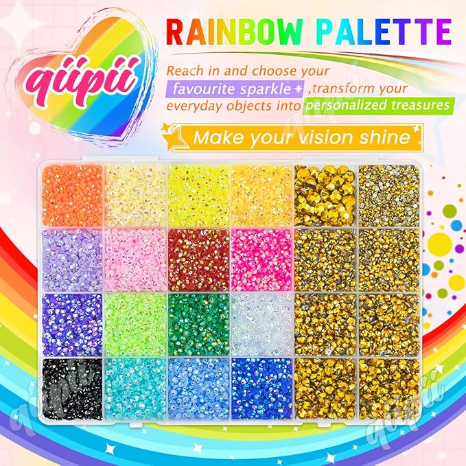 2mm-6mm Golden Resin Rhinestones w B7000 Glue for Crafting Bedazzling Flatback Colorful Jelly Stones Diamonds Gems Bedazzler Kit for Nails Face Eyes Makeup Tumblers Bottles Crafts Shoes Phones