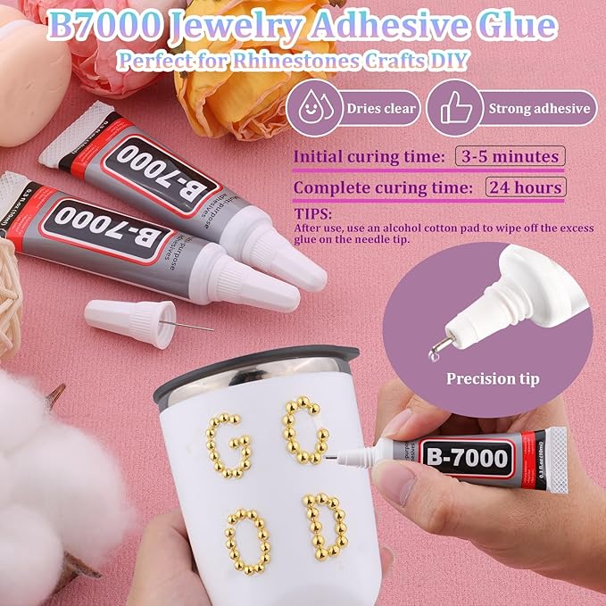 13500Pcs Flatback Pearls for Bedazzling (Gold) with 3Pcs B7000 Jewelry Glue, Assorted Size 2/3/4/5/6/8/10mm Half Pearl, Bedazzling Gems for Crafting Clothing Tumbler Shoes Embellishment Nail Art