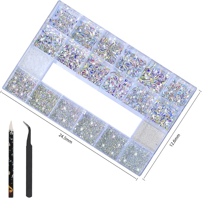 Nail Charms and Gems - 5000 Pcs, 20 Types, 20 Sizes, with Kit, Nail Rhinestones, Faux Pearls, Beads, for Nail Art (AB)