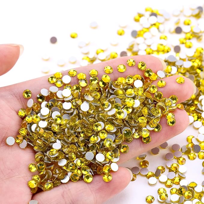 Novani Lemon Yellow Rhinestones 1440pcs SS20 Glass Rhinestones Crystal Flatback Gemstones for Crafts Nails Makeup Bags and Shoes Decoration（SS20, Citrine）