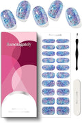 Semi Cured Gel Nail Strips, 20Pcs Long Lasting Salon Quality Wraps, Easy Apply & Remove Gel Nail Stickers with UV Light (Frost Shard Blue)