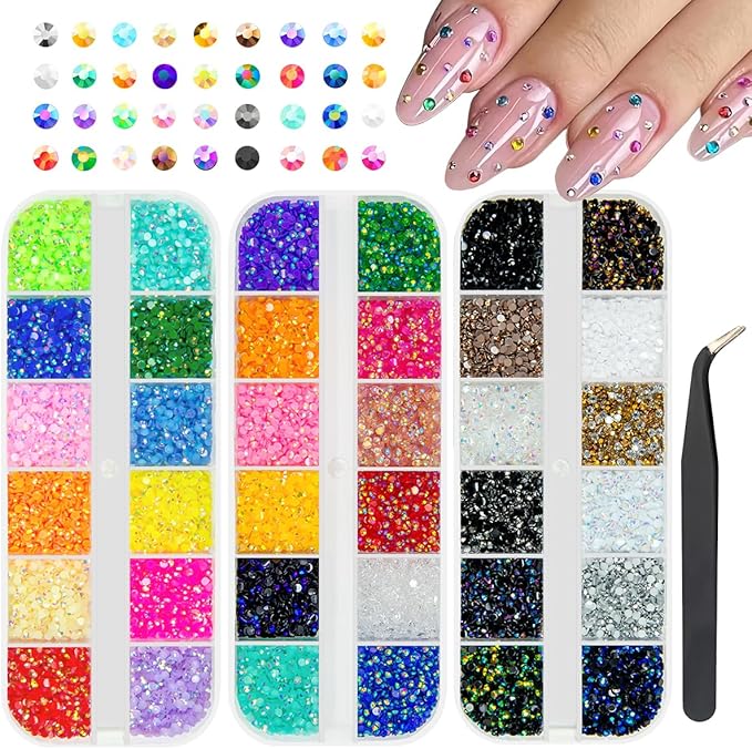 36 Color 2mm Tiny Jelly Resin Rhinestones for Bedazzling Crafting SS6 Small Flatback Stones Colorful AB Gems Diamonds Charms for Nails Eyes Face Makeup Tumblers Bottles DIY Crafts Clothes Shoes