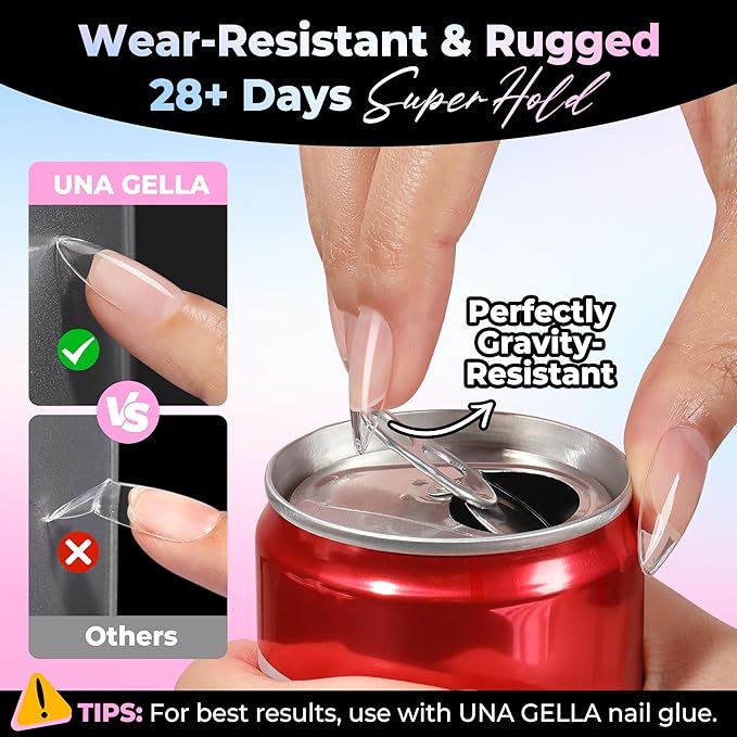 UNA GELLA Almond Nail Tips Medium 15 Sizes 300PCS Pre-Etched Gel Acrylic Nail Tips Almond Shape Easy Salon Press On Nails Long-Lasting Hold Full Cover Fake False Nails Snug Fit