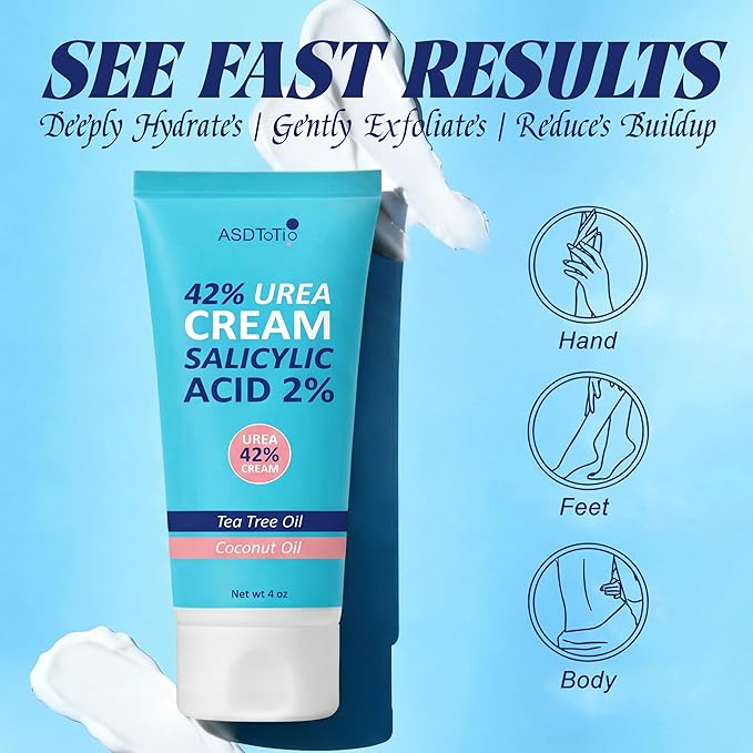 Urea Cream 42% - Foot Care for Dry Cracked Heels, Foot Lotion - With 2% Salicylic Acid, Tea Tree Oil, Shea Butter, Aloe Vera - For Feet, Hands, Heels, Elbows, Knees and More - 4 oz