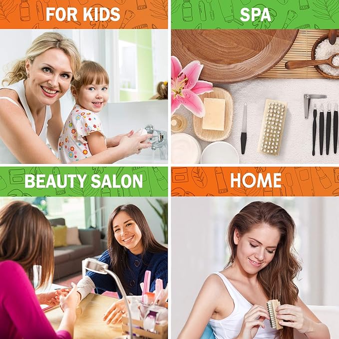Konex Non-Slip Wooden Two-sided Hand and Nail Brush. Fingernail Brush for Nail Cleaning and Scrubbing. Heavy duty Stiff Nail Brush for Travel. Mechanic hand scrub brush with molded grip. (Pack of 2)