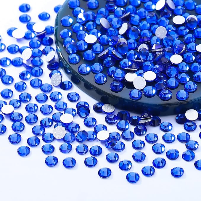 Sapphire Flatback Rhinestones, Glass Rhinestones for Nail Art and Craft, Glue Fix, Loose Crystal Gemstones(Blue, SS30, 288pcs, 6.4-6.6mm)