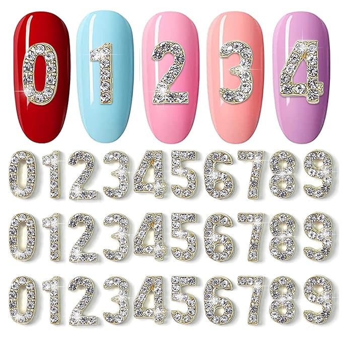 WOKOTO 30Pcs Gold 3d Numbers For Nails Number Rhinestones Charms For Acrylic Nails Number Nail Charms For Women Girls Nail Art Charms Gold Nail Jewels Gems For Nails Accessories Gems